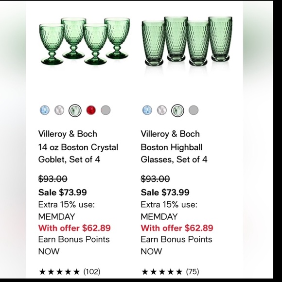 2 Villeroy & Boch Crystal Highball Glasses. Pattern is Boston Green - Picture 8 of 8